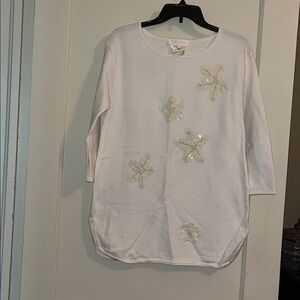 Escada Vintage White Tunic Top with Sequin Stars